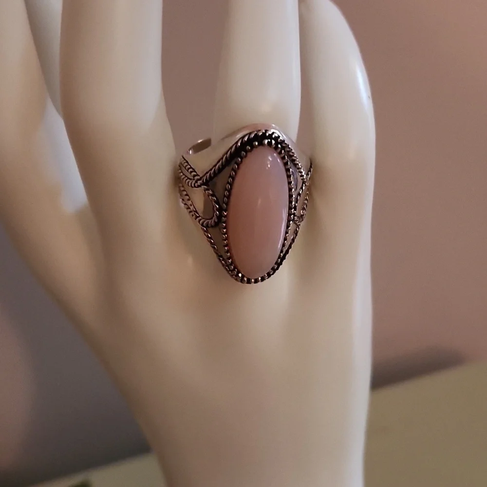 JTV Pink Opal Sterling Silver Cabochon Ring - Picture 3 of 8